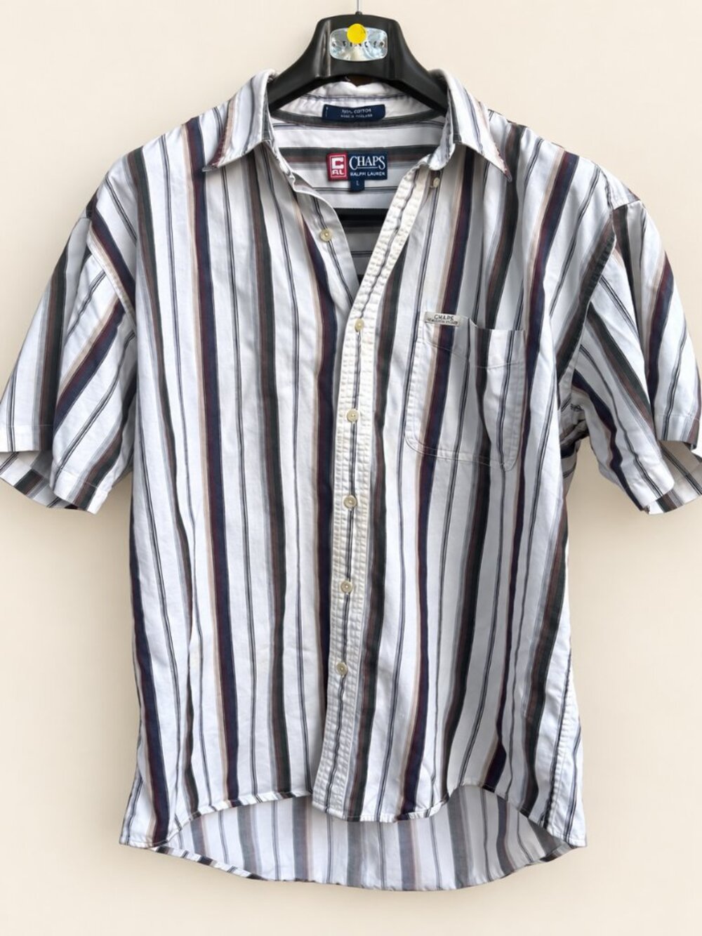 Vintage 90s Y2K Chaps Ralph Lauren L Stripe Short Sleeve Button Down Shirt Cotto